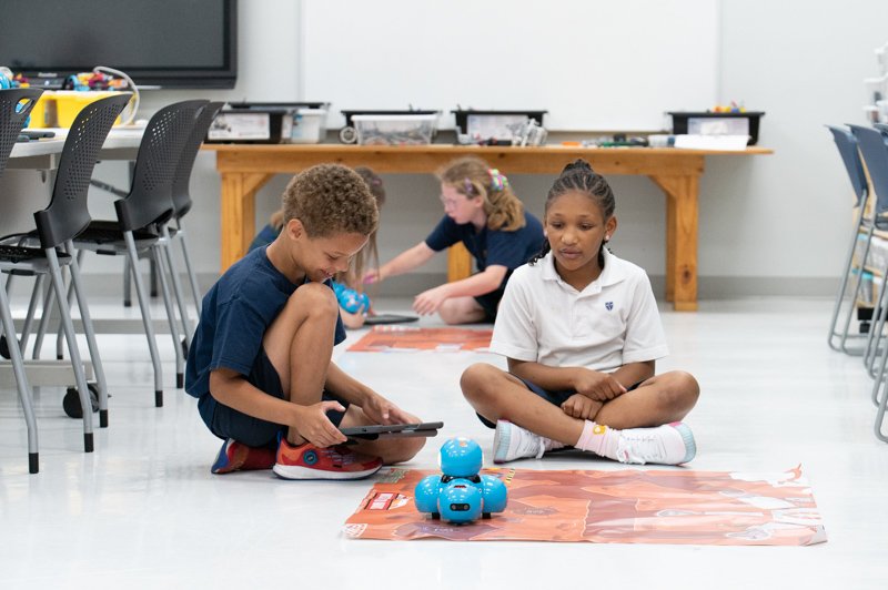 Students with robots